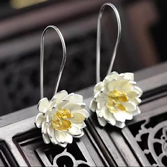 Free People Jewelry - Japanese Lotus Oriental Silver/Gold Floral Earring